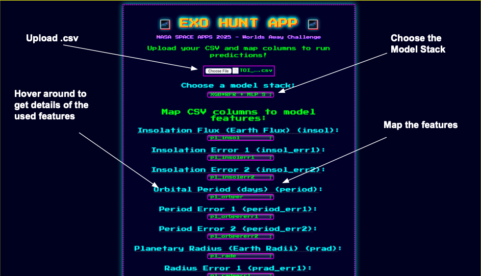ex0huntapp Interface - Upload and Column Mapping